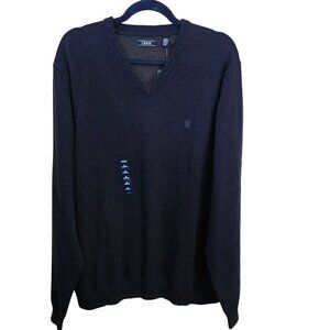 Izod NWT 2000 Natural Stretch Classic V Neck Navy Cotton Blend Sweater Size XL